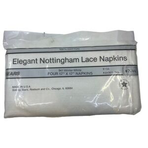 Set of 4 Nottingham Lace Cotton‎ Napkins 17x17 Winter White Sears Vintage